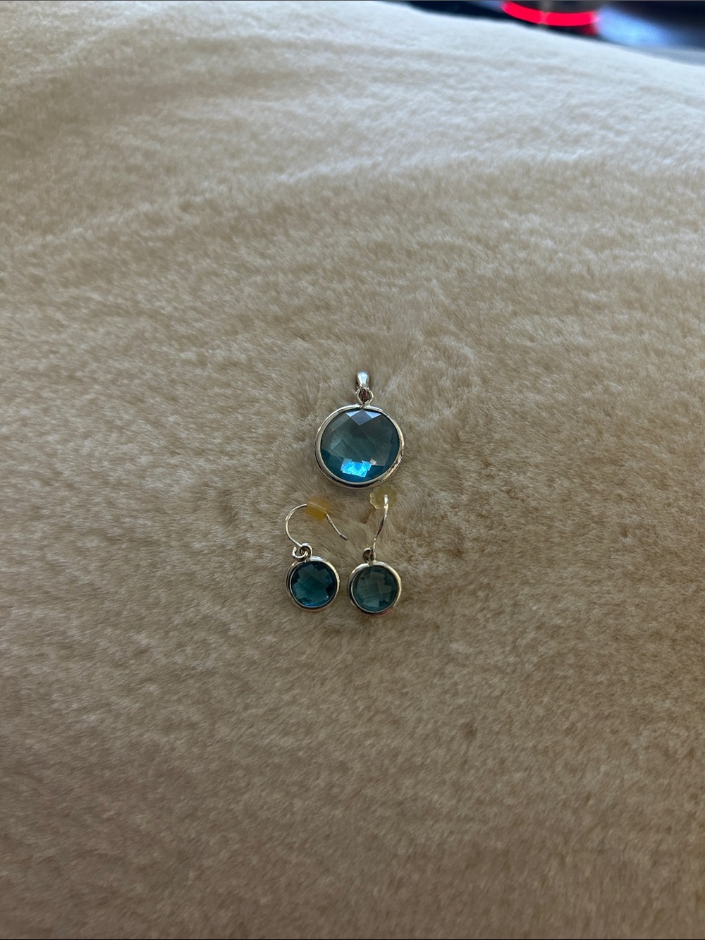 Lia Sophia Teal Blue Faceted Pendant with Matching Drop Earrings